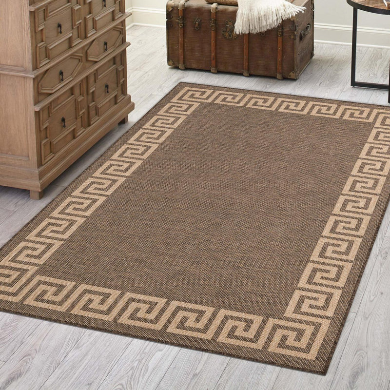 Tapis brun en polypropylène tissé à la machine Thanos, Rectangle 5 pi 5 po x 8 pi