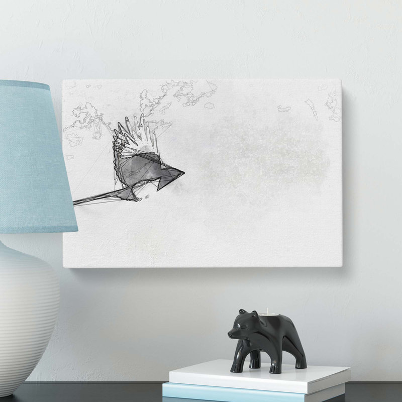 Magpie in Flight in Abstract - Wrapped Canvas Drawing - Wrapped Canvas, 60cm H x 91cm W x 3cm D