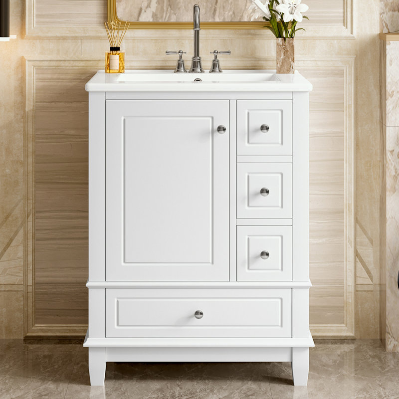 Meuble-lavabo de salle de bain avec lavabo et tiroirs, Blanc