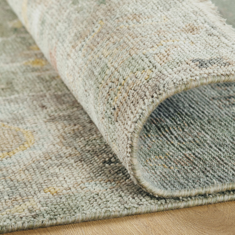 Amaris Sage Whisper Hand-Knotted Wool Area Rug, Rectangle 6' x 9'