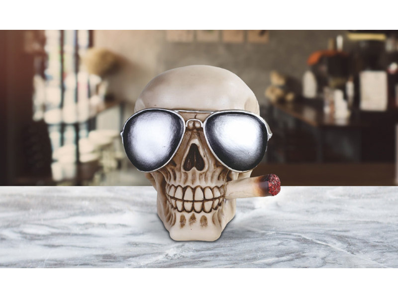 Figurine Jessalee 5,75 "H tête de mort portant des lunettes de soleil aviateur