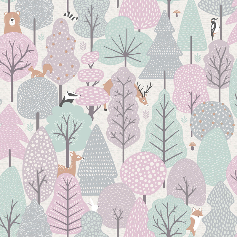 Papier peint forêt enchantée, Rose