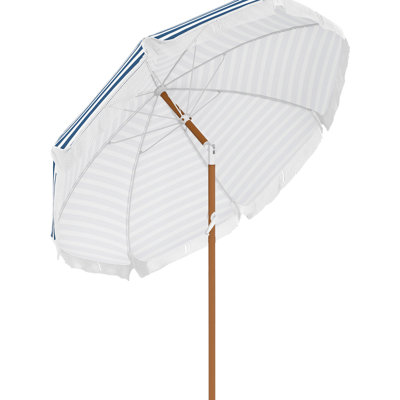 Parasol d'extérieur avec dispositif d'inclinaison et de ventilation, auvent rayé bleu de 7 X pi avec détails à franges pour une protection solaire