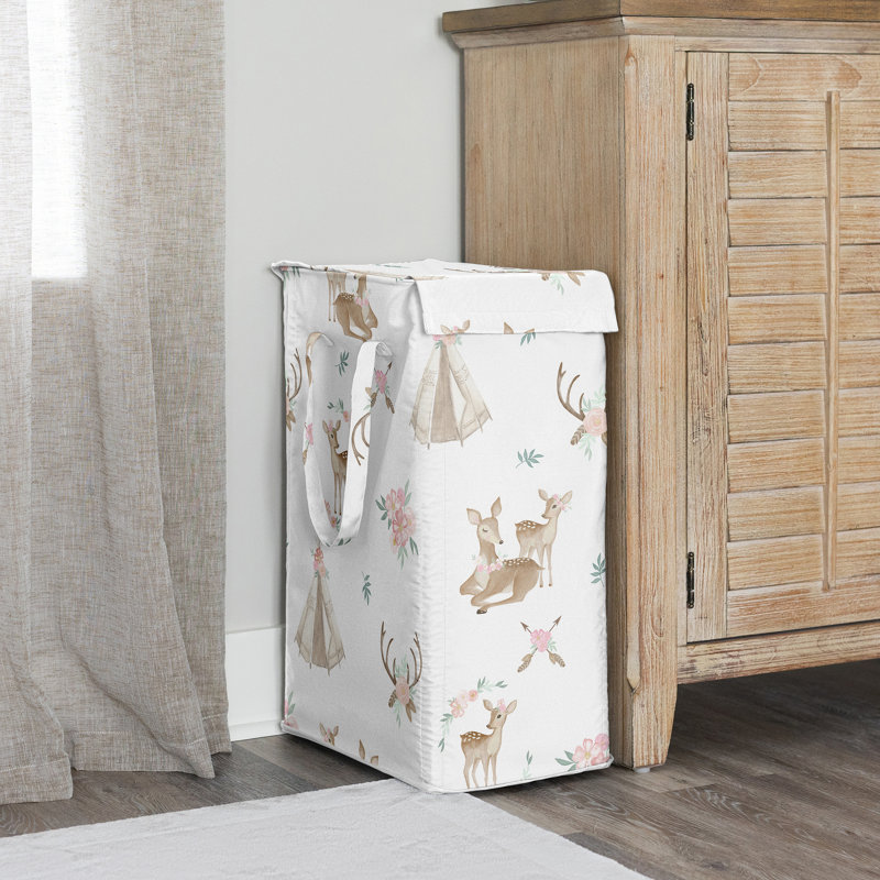 Deer Floral Foldable Laundry Hamper with Handles by Sweet Jojo Designs