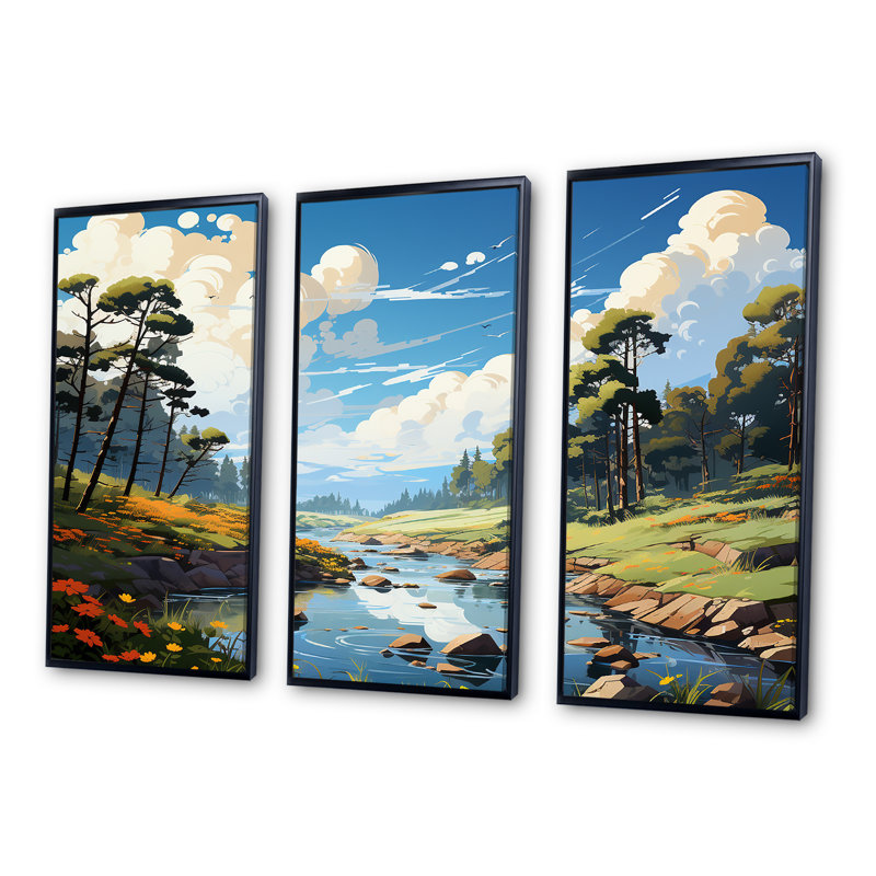 River Forest Hidden Treasure Scenery - Ensemble de décorations murales River Decor, Cadre flottant noir