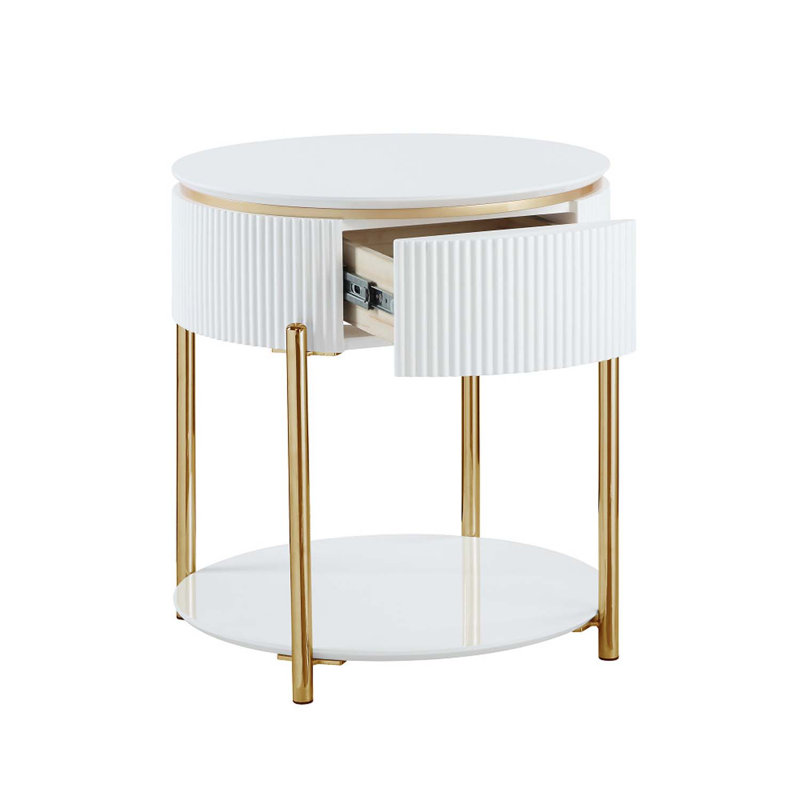 Table de bout Daveigh, blanc brillant et finition dorée