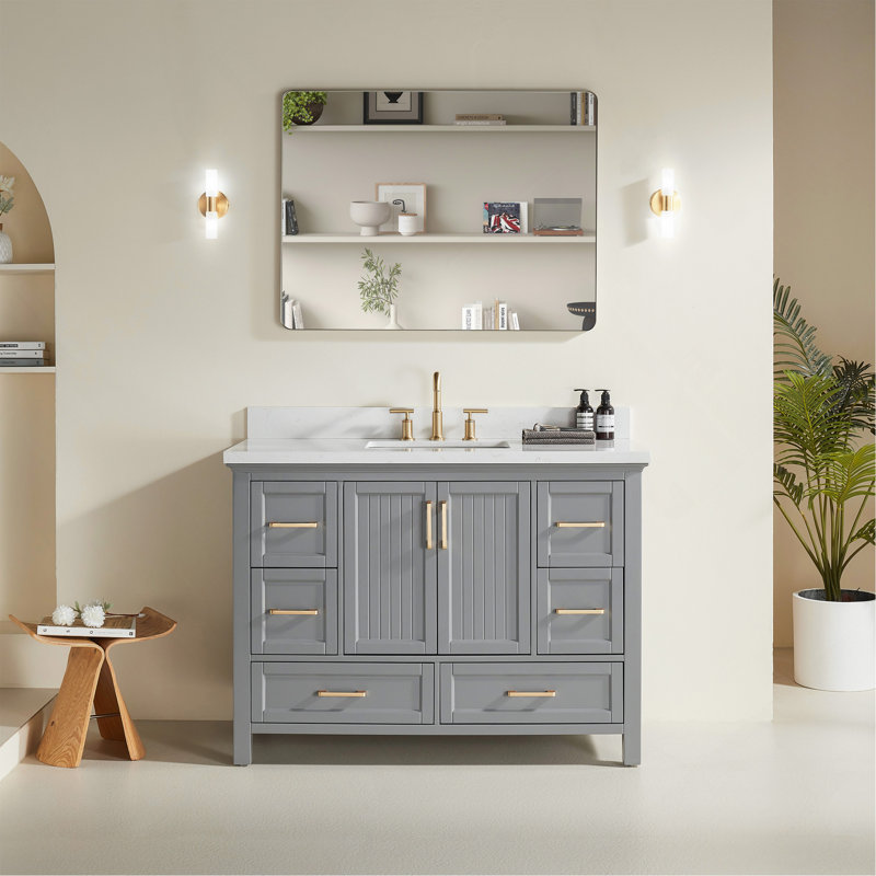Ensemble de meuble-lavabo autoportant 48 po avec 2 poignées entièrement assemblé