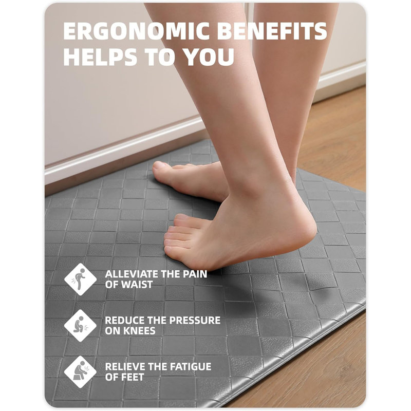 Gray Cushioned Anti-Fatigue Non-Slip Kitchen Mat Set