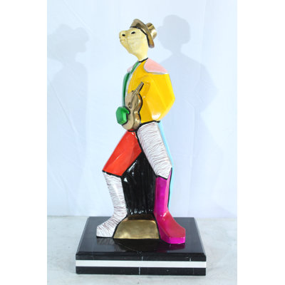  Picasso Style Bronze Musician Statue Colorful Turtle Guitarist 13" x 10" x 26"H