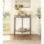Table en gris et chêne - forme demi-lune avec compartiment de rangement naturel et console inférieure tendance