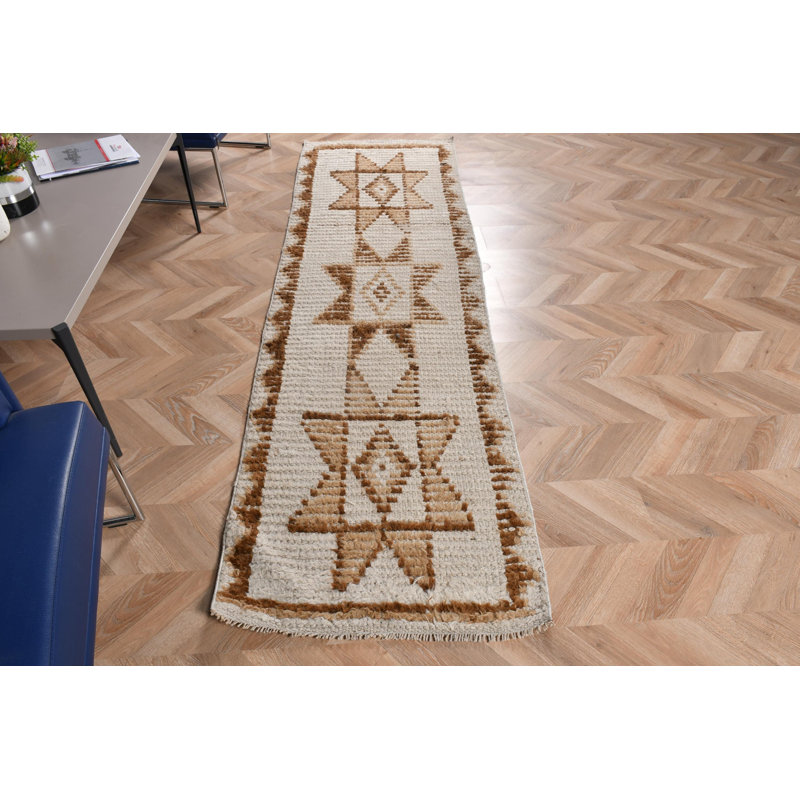 Tapis de couloir turc noué à la main avec motif d'étoile unique pour un décor rétro dans votre couloir ou votre salon