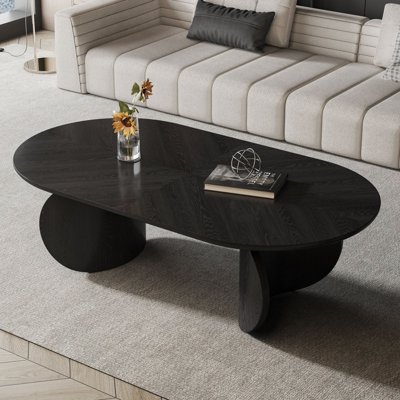 Muizz 51.2” Oval Wood Coffee Table,Black Coffee Tables With Double Support Leg For Living Room