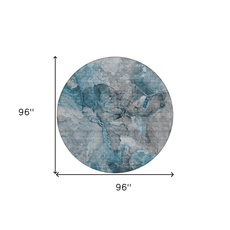 Tapis d'intérieur rond lavable abstrait bleu sarcelle et bleu marine HomeRoots 8 pi