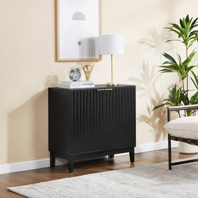 Two-Door Storage Cabinet With Fluted Fronts And Brass Handles, Ideal For Multiple Room Uses And Organized Living Spaces