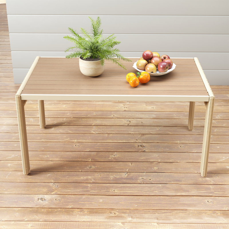 Table de salle à manger rectangulaire de 60 po de large avec pieds en rotin, Jaune
