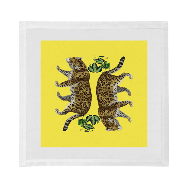 Leopard Seeing Double Cotton Sateen Dinner Napkins, Yellow