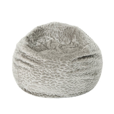 3 Foot Rounded Bean Bag In Grey Pebble Faux Fur - Cozy For Living Areas Removable Cover With Zipper Foam Filling Pattern Modern Design Room & Bedroom Filled Comfort