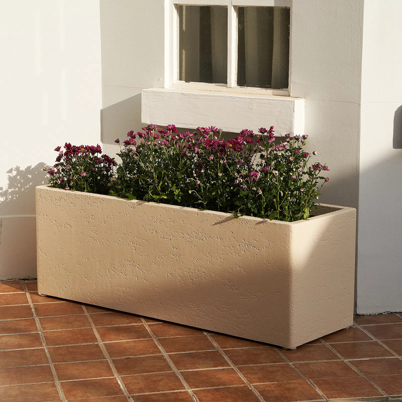 Jardinière rectangulaire en béton de 42 pouces, durable pour une utilisation toutes saisons avec trous de drainage, grande jardinière rectangulaire pour plantes d'intérieur et d'extérieur