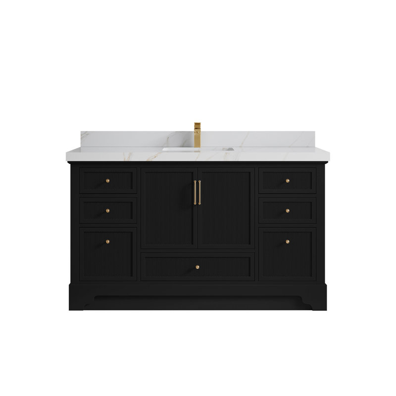 Meuble-lavabo sur pied simple 60 po avec plateau Alys, Sienne Calacatta