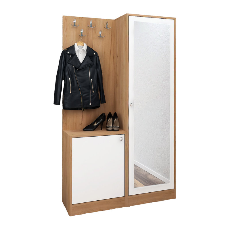 Hall Tree 39.4'' Wide With Mirror And Shoe Storage