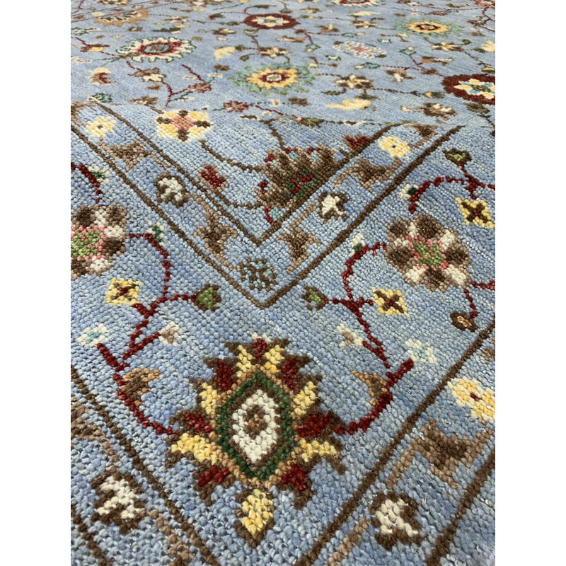 Tapis traditionnel traditionnel bleu ciel en laine noué à la main 8 pi x 10 pi Tindall
