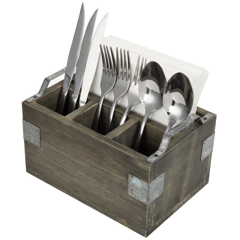 Metal and Wood Flat Napkin Holder, Vintage Grey