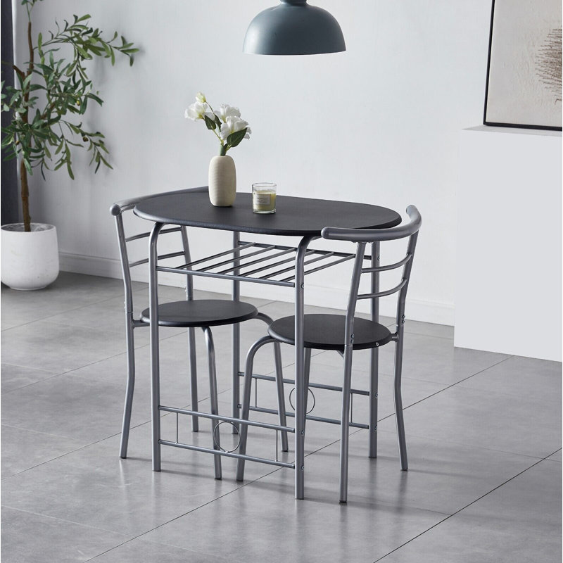 Leund 2 - Person Dining Set, Black, Silver, Black