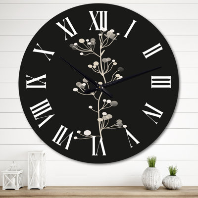 Abstract Monochrome Vintage Plant Silhouettes II Wall Clock