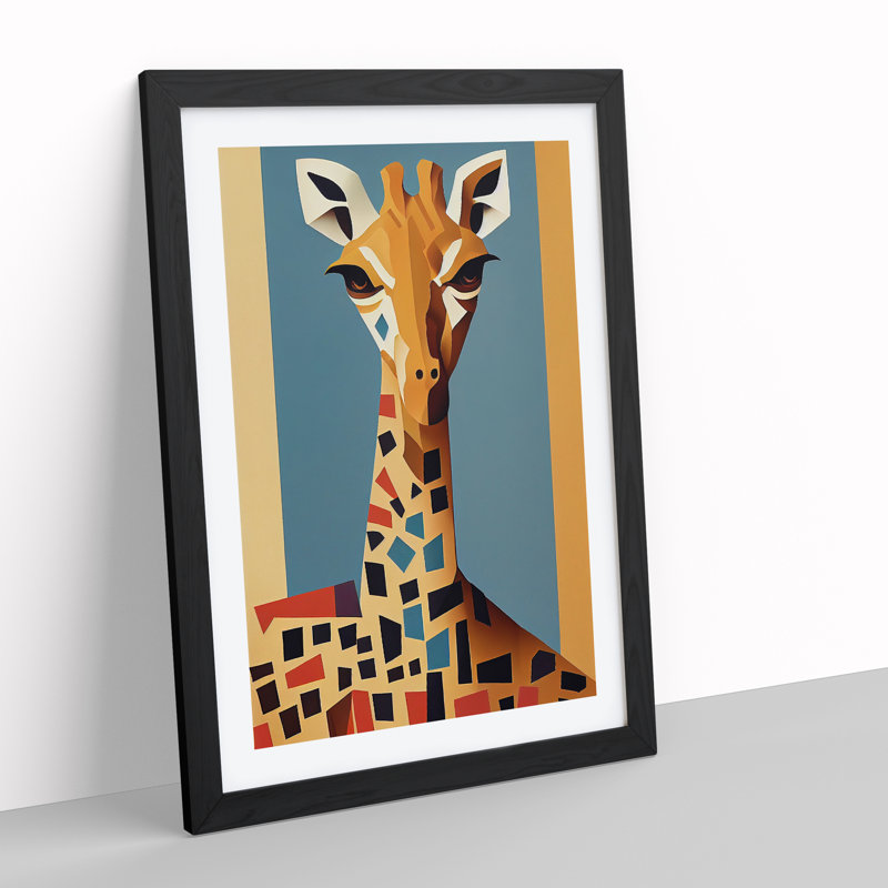 Geometric Giraffe No.2 Abstract - Single Picture Frame Print, Black, 64cm H x 46cm W x 2cm D