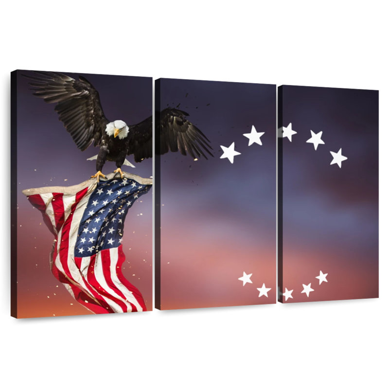 Brampt Bald Eagle With American Flag, 24" H x 38" W
