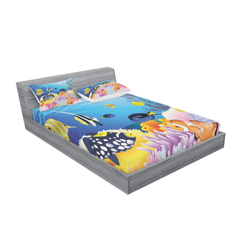 Ensemble de draps pour enfants avec corail et éponges pour enfants, vie d’eau avec différents types de poissons