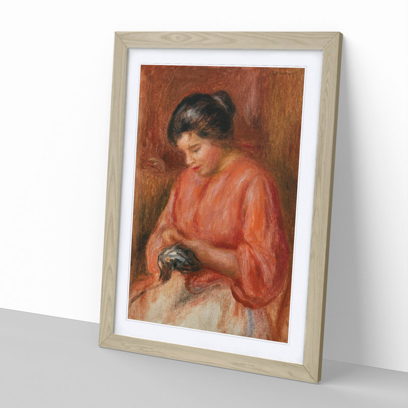 Darning by Pierre-Auguste Renoir - Picture Frame Painting, 36cm H x 27cm W x 2cm D, Oak Framed