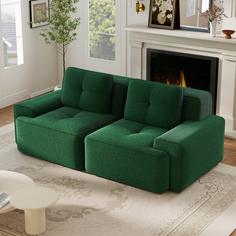 Canapé en velours côtelé 80 po, 80.3" W x 27.1"H x 40.9"D, Vert