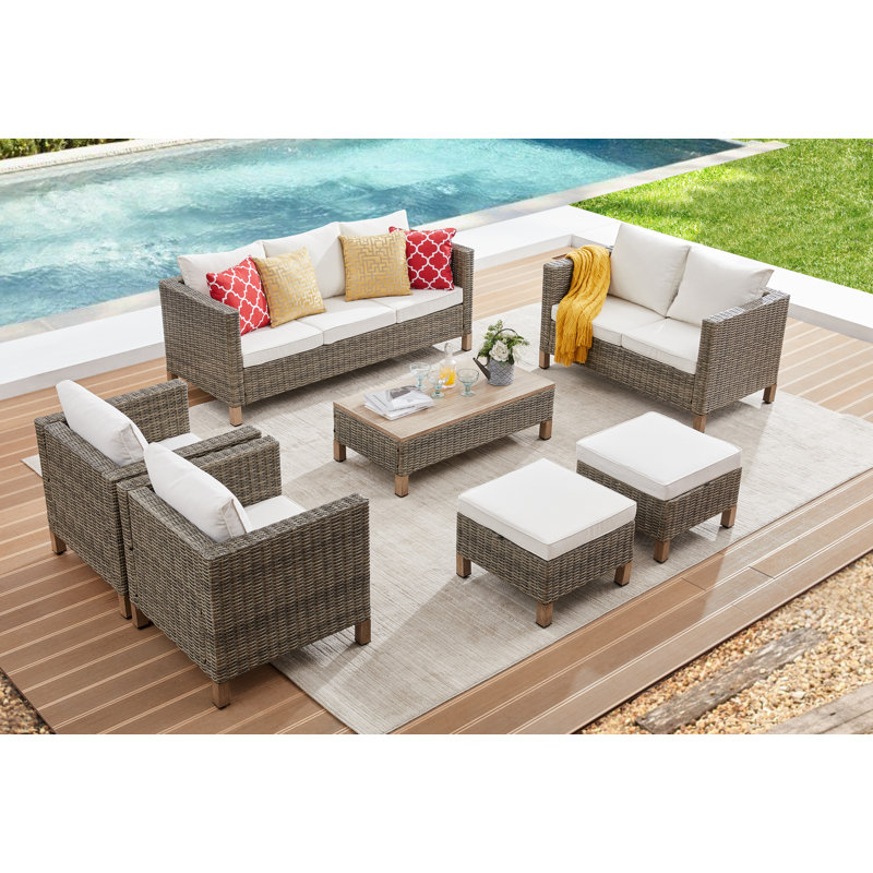 Ensemble de conversation modulaire avec coussins 7 pièces Duponta, Beige
