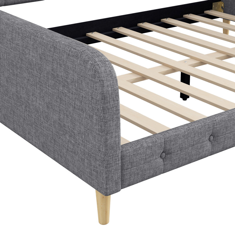 Grand lit de jour rembourré gris avec 4 pieds de soutien, conception moderne, structure et bois de pin massif, tissu en lin, siège confortable pour dormir, facile à assembler, convient au lit de jour de décoration intérieure,