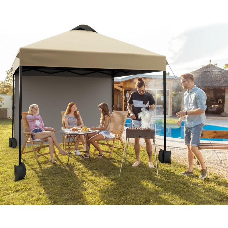 10' X 10‘ Pop Up Canopy With Sidewalls For Outdoor, Waterproof Portable Canopy With One Push Setup, Khaki