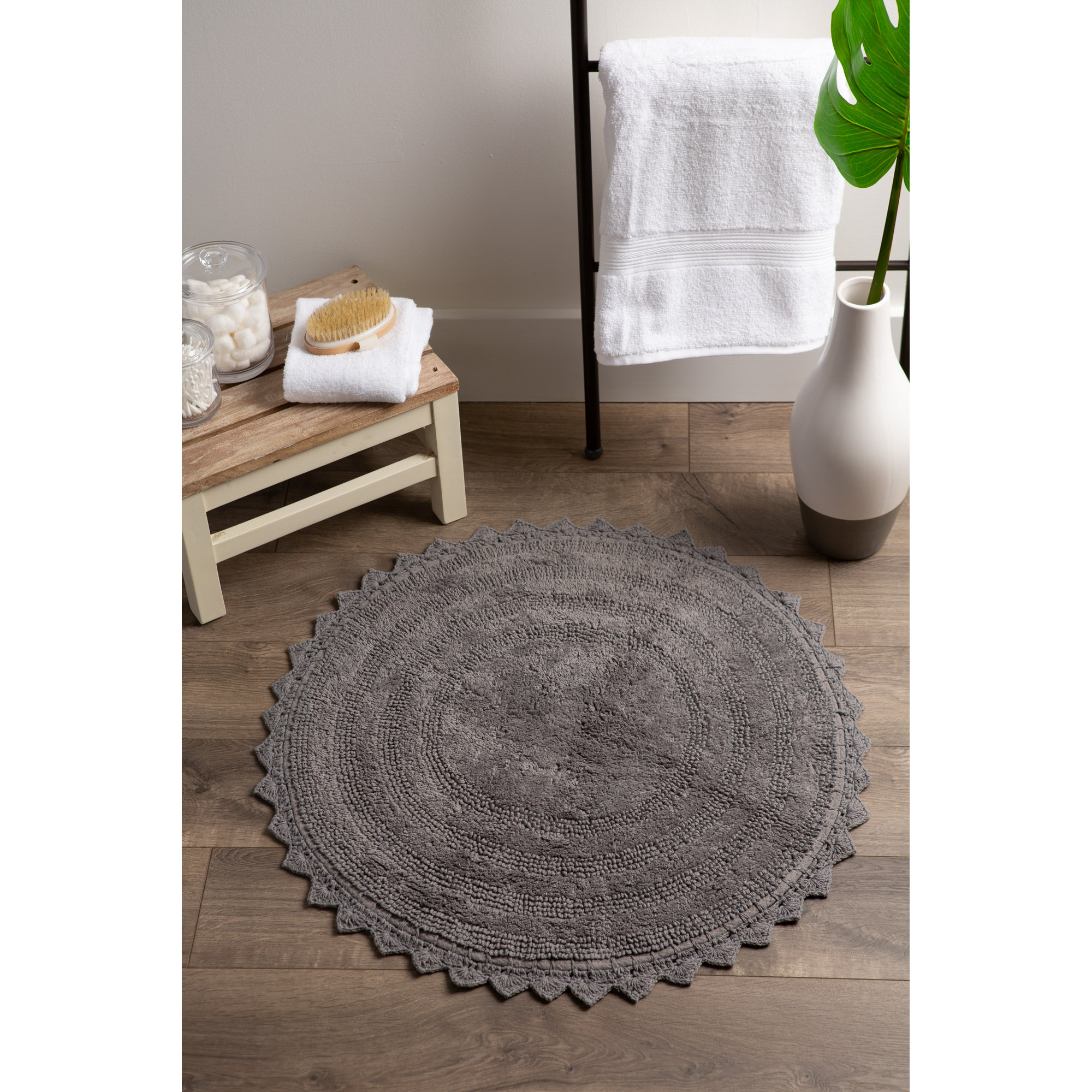 Lisk Cotton Blend Bath Rug, Gray
