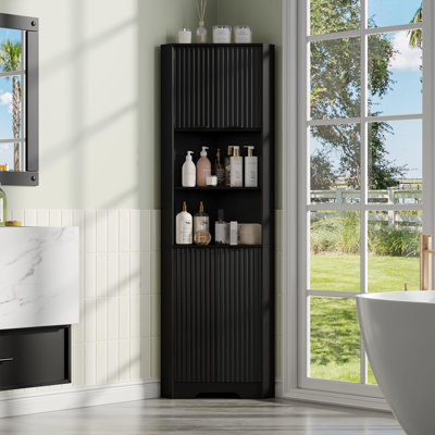 Grande armoire d'angle avec 2 portes et 2 tablettes de rangement ouvertes, armoire de rangement d'angle de 68 po avec porte cannelée