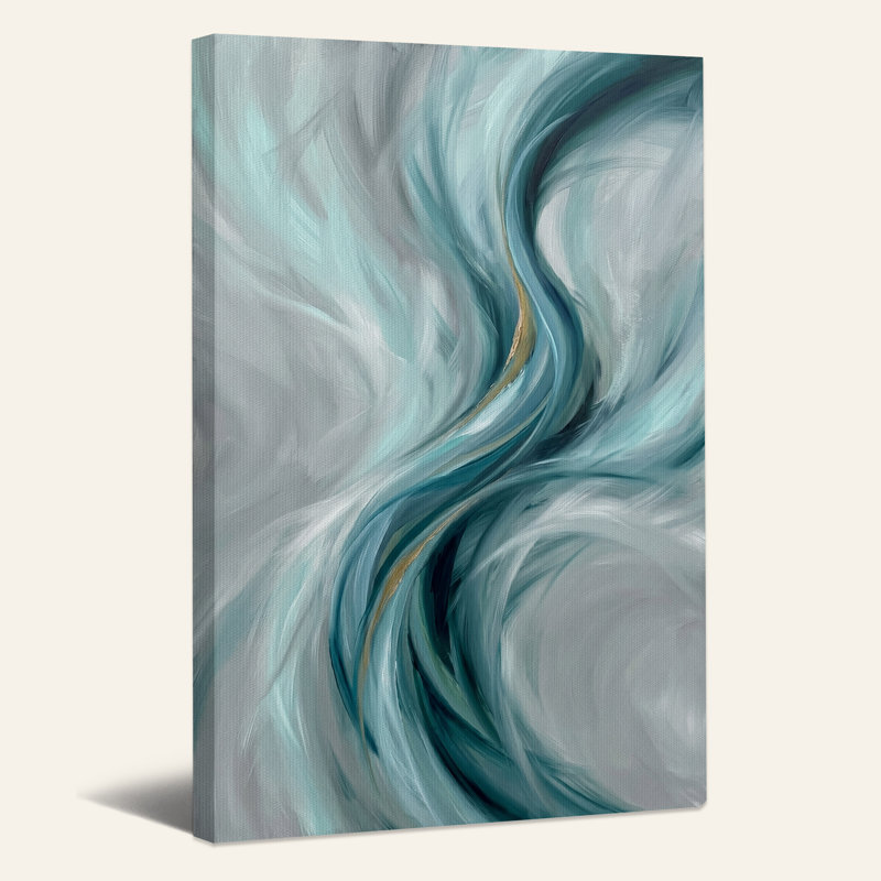 Toile murale abstraite aux motifs fluides turquoise et or, 24"H x 16"W