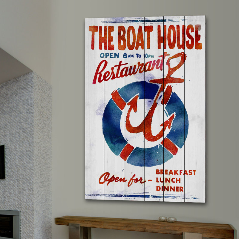 «The Boathouse Restaurant», reproduction d'art sur bois blanc, H 18 po x l 12 po
