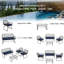 Ensemble de conversation d'extérieur avec 4 chaises - housses de coussin bleues, structure en acier thermolaqué pour balcon et jardin, pièces modernes, tissu anti-éclaboussures, coussins amovibles,