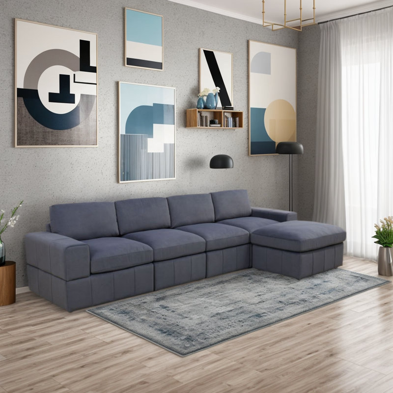 Canapé 5 pièces en microfibre avec repose-pieds Lakyn