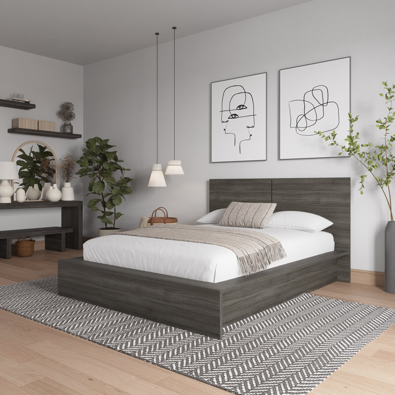 Guendolyn Platform Bed & Headboard, Queen, Gray