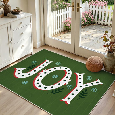 Tapis d'intérieur vert lavable à la machine, motif « Joie » pour Noël