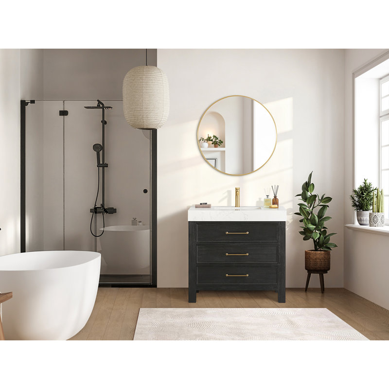 Ensemble de meuble-lavabo simple 36 po , Noir / or