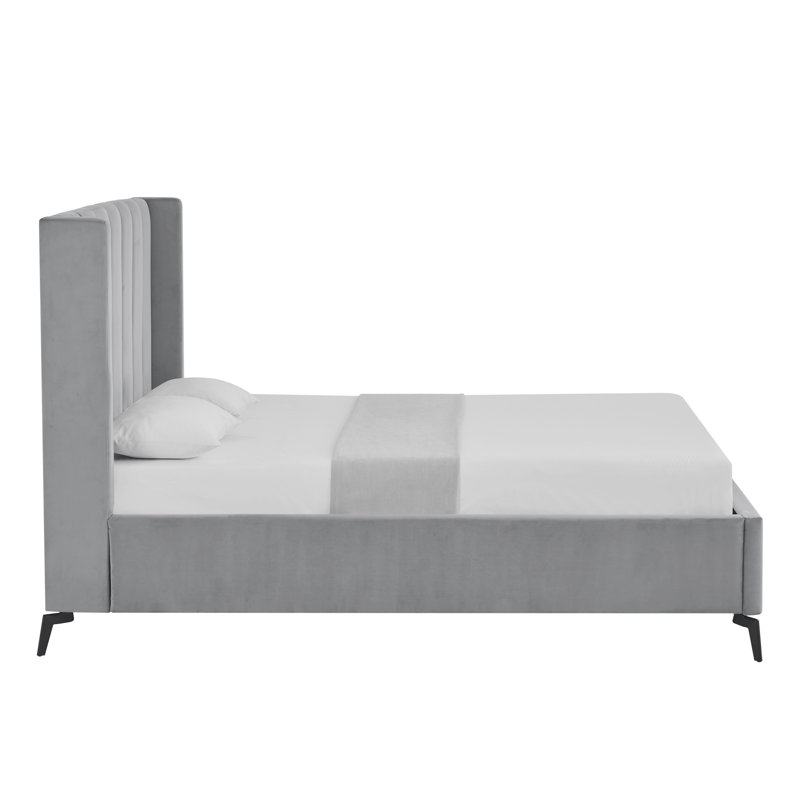 Lomax Upholstered Wingback Bed, Twin XL, Light Gray Velvet