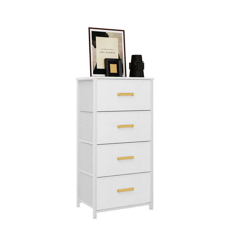 4 Drawers Storage Fabric Chest, White/Gold