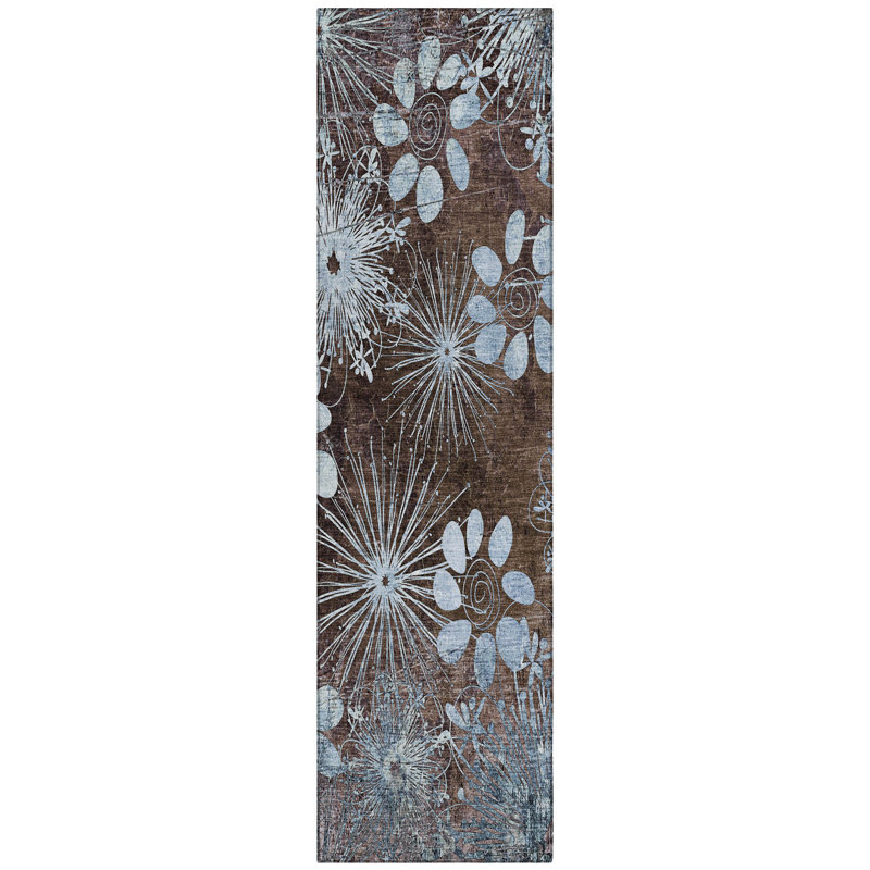 Machine Washable Indoor/Outdoor Kaczor ACN2225 Floral Rug, Runner 2'3" x 7'6"