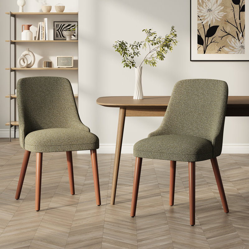 Chaise de salle à manger à haut dossier avec dossier ergonomique courbé, siège rembourré et pieds en bois massif, Vert