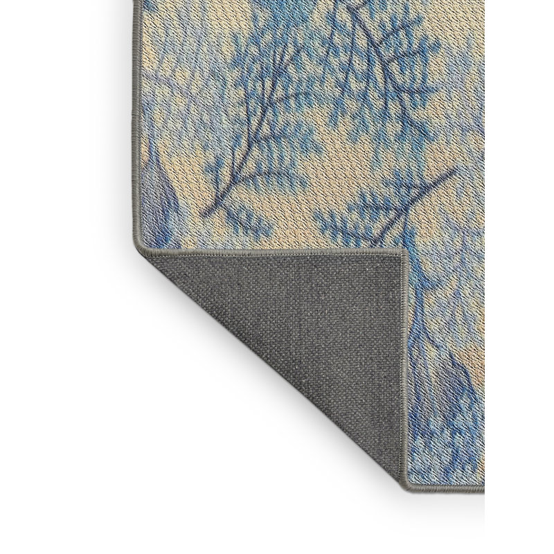 Tapis bleu/jaune à motifs, Rectangle 2 pi x 4 pi